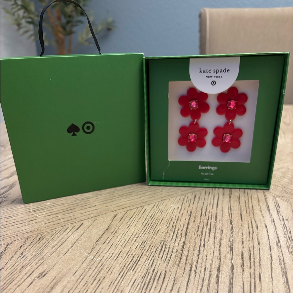 Kate Spade New York x Target Red Flower Drop Earrings – Nickel Free – NIB
